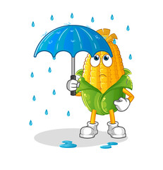 corn holding an umbrella illustration. character vector