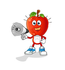 apple head cartoon holding hand loudspeakers vector. cartoon character