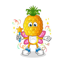 pineapple head cartoon fairy with wings and stick. cartoon vector