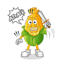 corn knights attack with sword. cartoon mascot vector