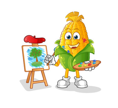 corn artist mascot. cartoon vector