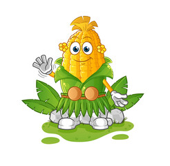 corn hawaiian waving character. cartoon mascot vector