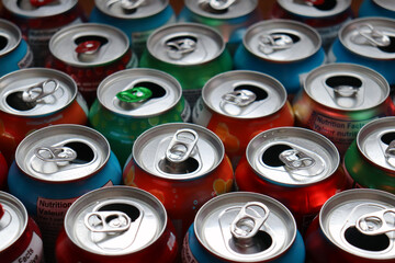 Aluminum recyclable cans of many colors ready to recycle.