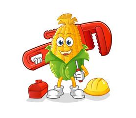 corn plumber cartoon. cartoon mascot vector