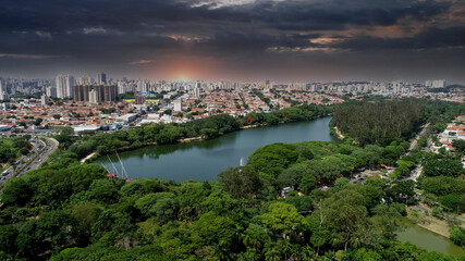 Taquaral lagoon in Campinas, view from above, Portugal park, Sao Paulo, Brazil - obrazy, fototapety, plakaty