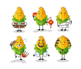 Obraz premium corn world culture group. cartoon mascot vector