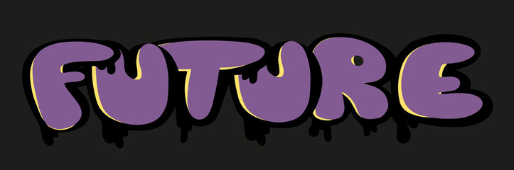 Slogan urban graffiti printing house, street flat style for T-shirts, hoodies and more. Lilac letters in the form of a bubble with black and yellow streaks of paint. Vector on an isolated background.