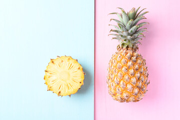 Fresh pineapple fruit on pastel color background, Tropical fruit