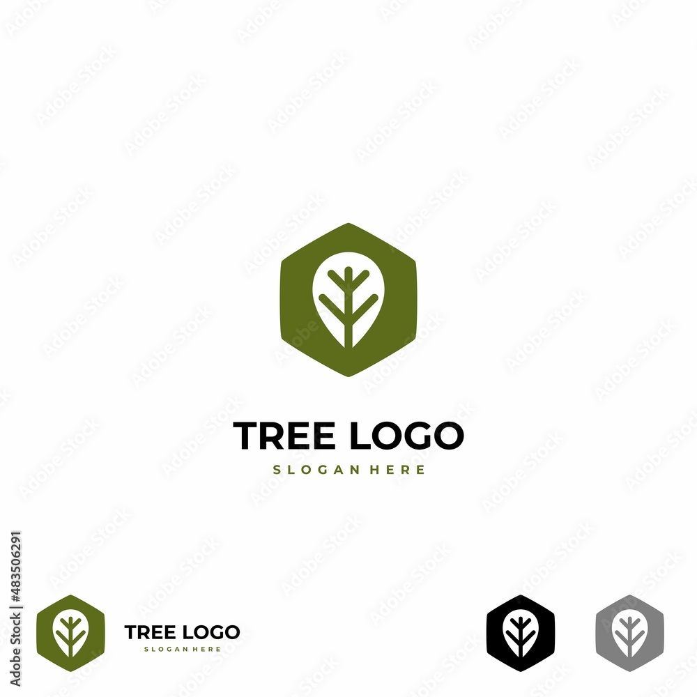 Wall mural simple tree logo design on isolated background