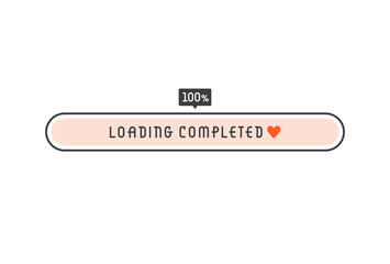 loading completedの文字とハートのマーク入りプログレスバー - ロード・恋愛のイメージ素材