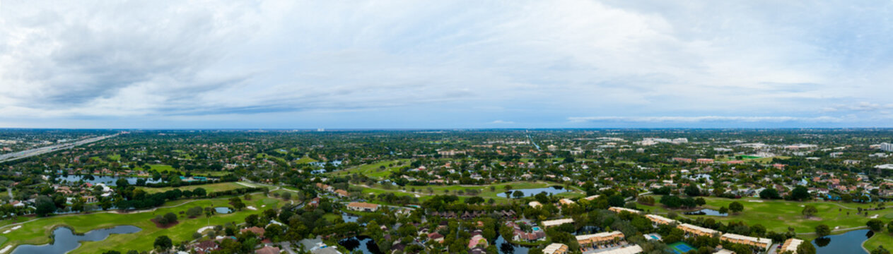 Aerial panorama of neighborhoods in Plantation Florida USA