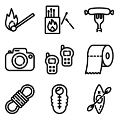 Camping Flat Icon Set Isolated On White Background