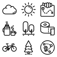 Camping Flat Icon Set Isolated On White Background