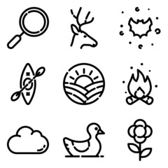 Camping Flat Icon Set Isolated On White Background