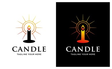 simple candle icon with shadow. concept of lit candlestick, christianity attribute, shining, meditation. isolated on a gray background. flat style modern trend logo design vector illustration. 