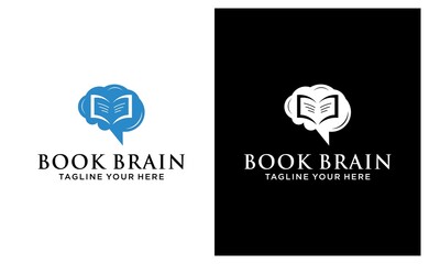 Brain and open book, intellect development, smart thinking, fast reading, summary concept, education course, vector on a black and white background.
