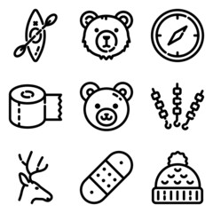 Fototapeta premium Camping Flat Icon Set Isolated On White Background