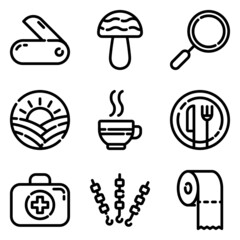 Camping Flat Icon Set Isolated On White Background