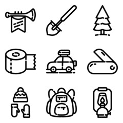 Camping Flat Icon Set Isolated On White Background