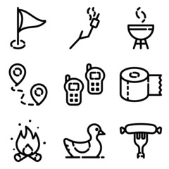 Camping Flat Icon Set Isolated On White Background