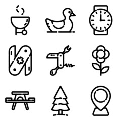 Fototapeta premium Camping Flat Icon Set Isolated On White Background