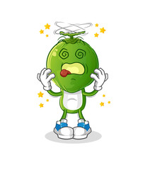 green coconut head cartoon dizzy mascot. cartoon vector
