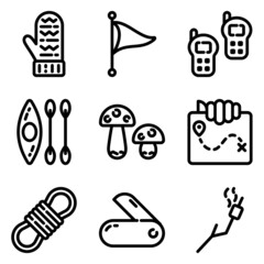 Camping Flat Icon Set Isolated On White Background