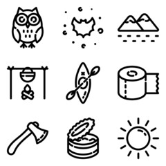 Camping Flat Icon Set Isolated On White Background