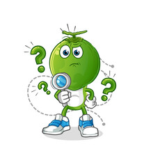 green coconut head cartoon searching illustration. character vector