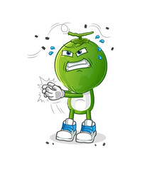 green coconut head cartoon swat fly character. cartoon vector