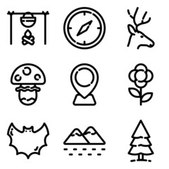 Camping Flat Icon Set Isolated On White Background