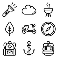 Camping Flat Icon Set Isolated On White Background