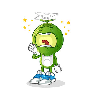 green coconut head cartoon yawn character. cartoon mascot vector
