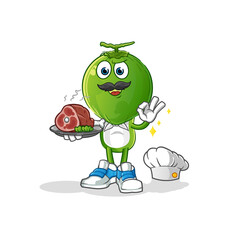 green coconut head cartoon chef with meat mascot. cartoon vector