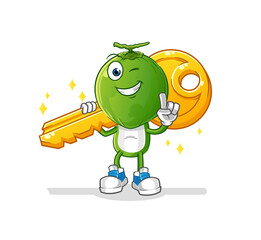 green coconut head cartoon carry the key mascot. cartoon vector