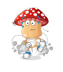 red mushroom head cartoon running illustration. character vector
