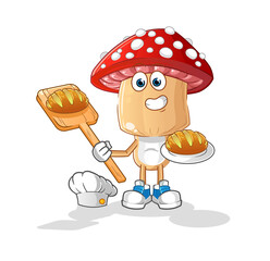 red mushroom head cartoon baker with bread. cartoon mascot vector