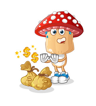 red mushroom head cartoon refuse money illustration. character vector