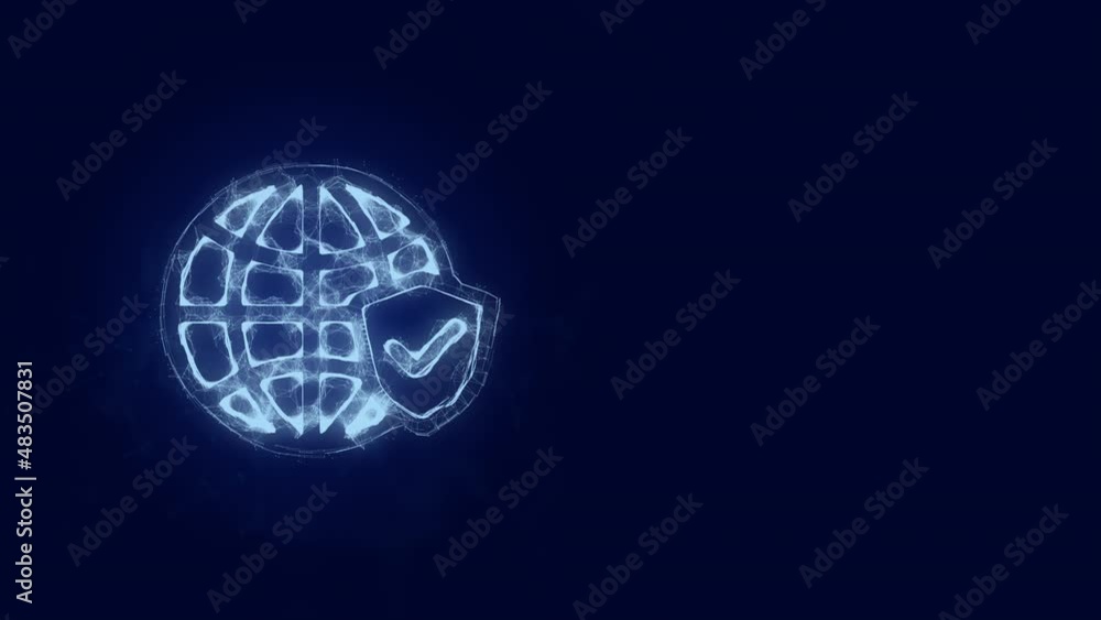 Aufkleber Earth globe and shield with checkmark icon with plexus effect. Connected lines with dots. Lines plexus