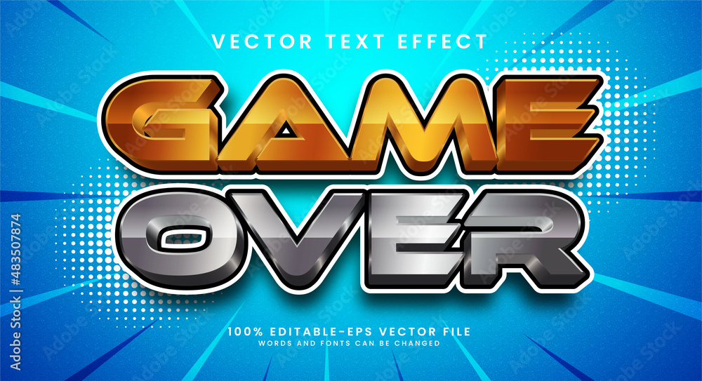 Poster game over 3d text effect, editable text style and suitable for game assets.