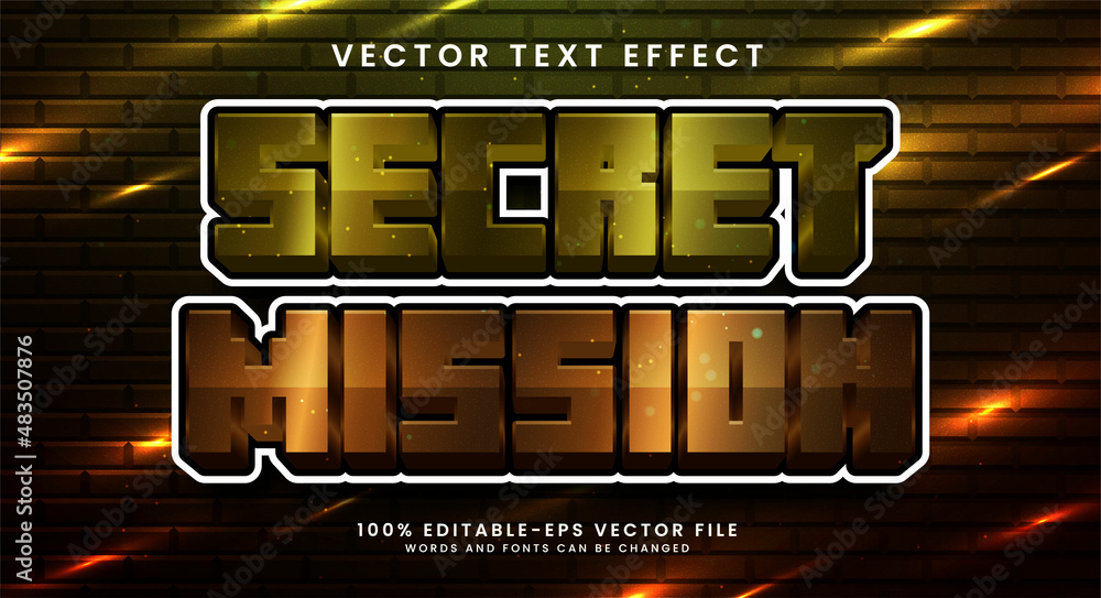 Poster secret mission 3d text effect, editable text style and suitable for game assets.