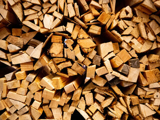 キャンプ場にたくさん積まれているよく燃える薪