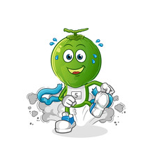 green coconut head cartoon runner character. cartoon mascot vector