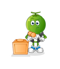 green coconut head cartoon judge holds gavel. character vector