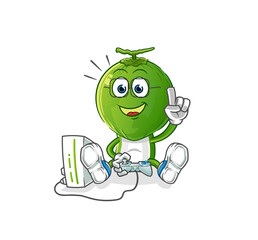 green coconut head cartoon playing video games. cartoon character
