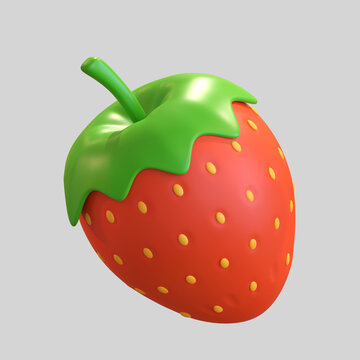 strawberry fruit icon 3d render illusration