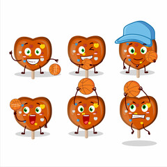 Talented orange lolipop love cartoon character as a basketball athlete