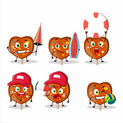 Happy Face orange lolipop love cartoon character playing on a beach