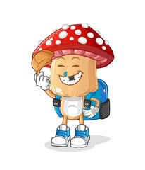 red mushroom head cartoon goes to school vector. cartoon character