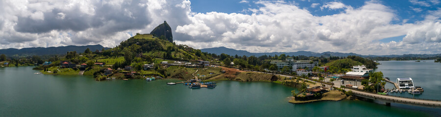 Fototapeta na wymiar View of the Stone (the Guatape Peñol) from the Countryside in Antioquia, Colombia